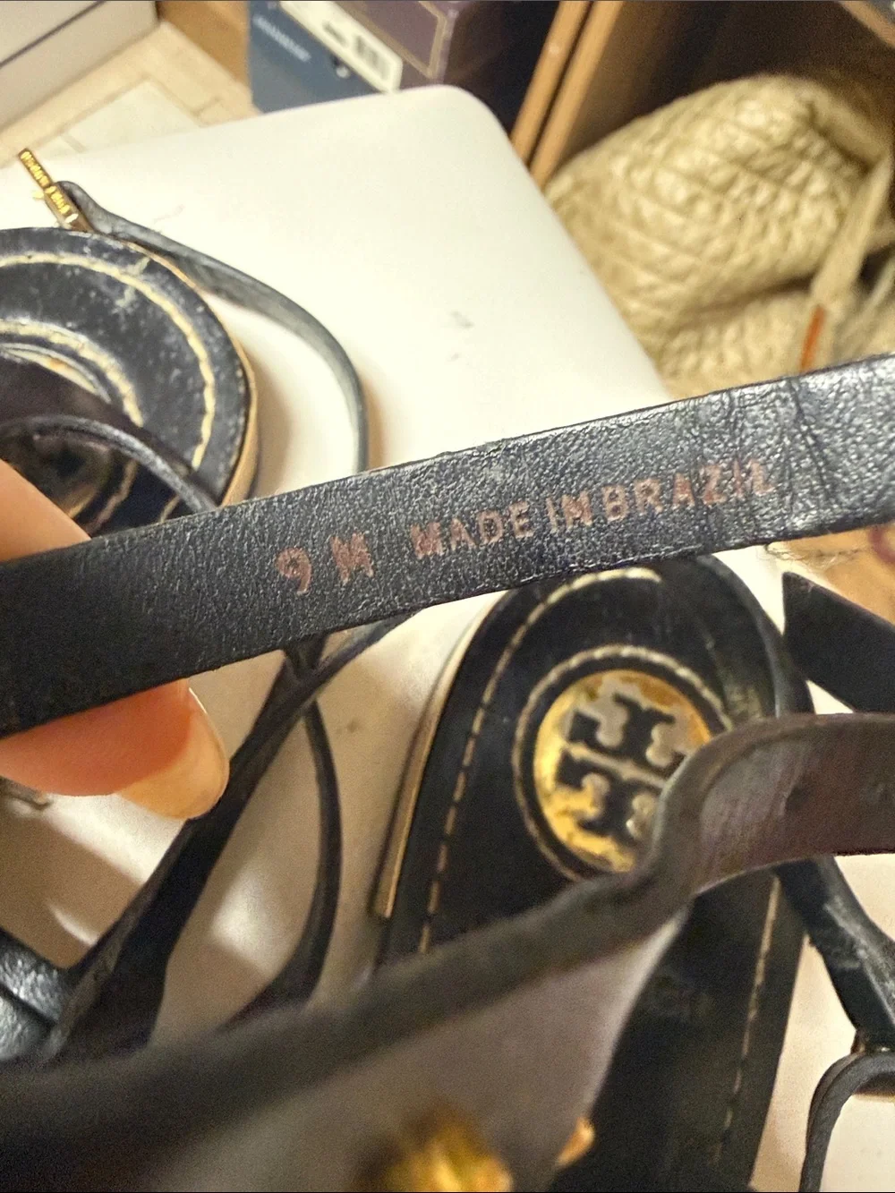 Tory Burch Black Leather Gladiator Sandals with Gold Studs